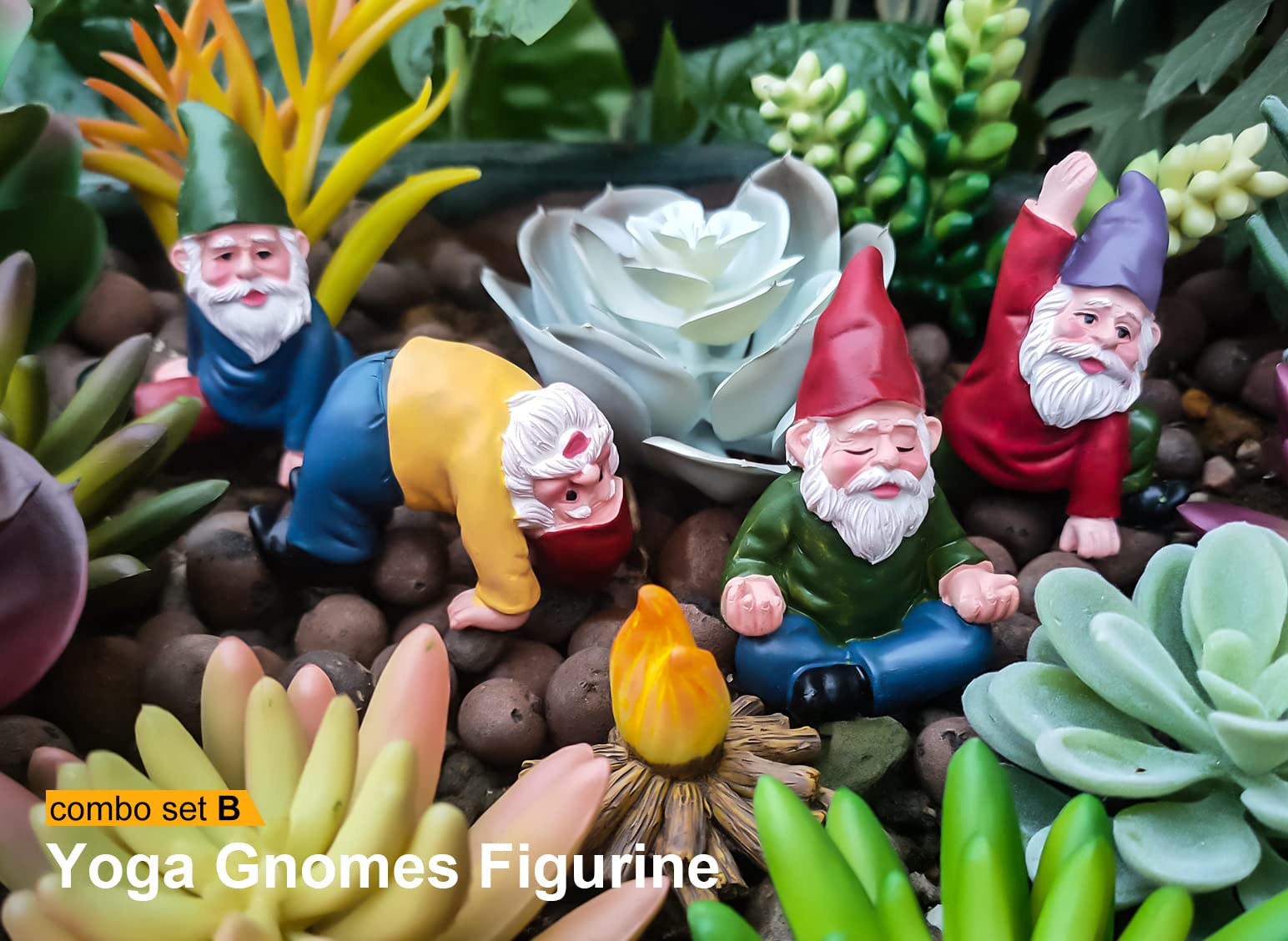YARCHONN Miniature Garden Gnomes Ornament Outdoor Resin Elf Statue, Funny Gnome Fairy Garden Accessories for Patio, Yard, Lawn or Home Garden Decorations, Set of 5 (Yoga series)