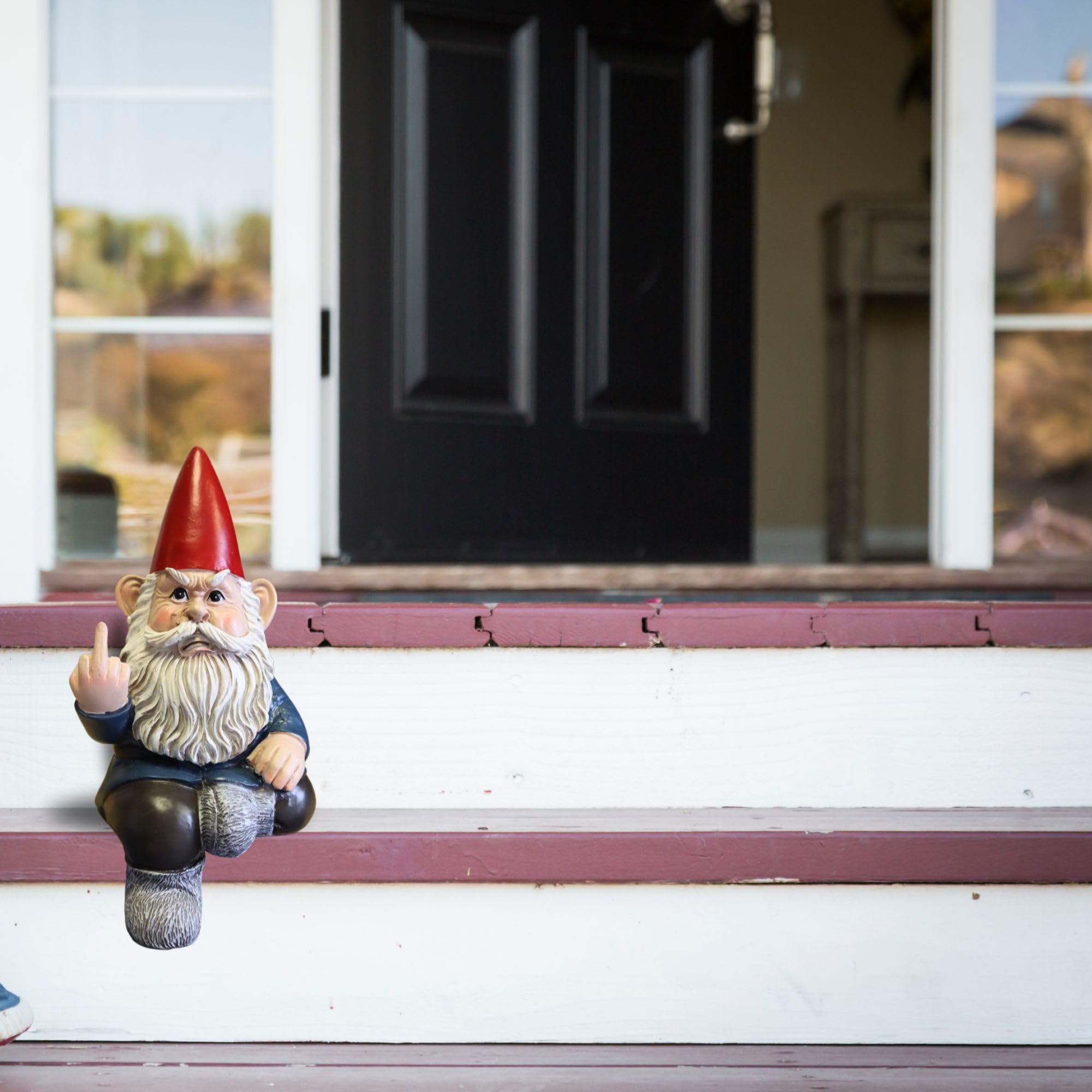 Candy Creations On Cloud 9 Grumpy Seated Garden Gnome Giving Middle Finger, Funny Angry Lawn Dwarf, Indoor or Outdoor Unique Decor