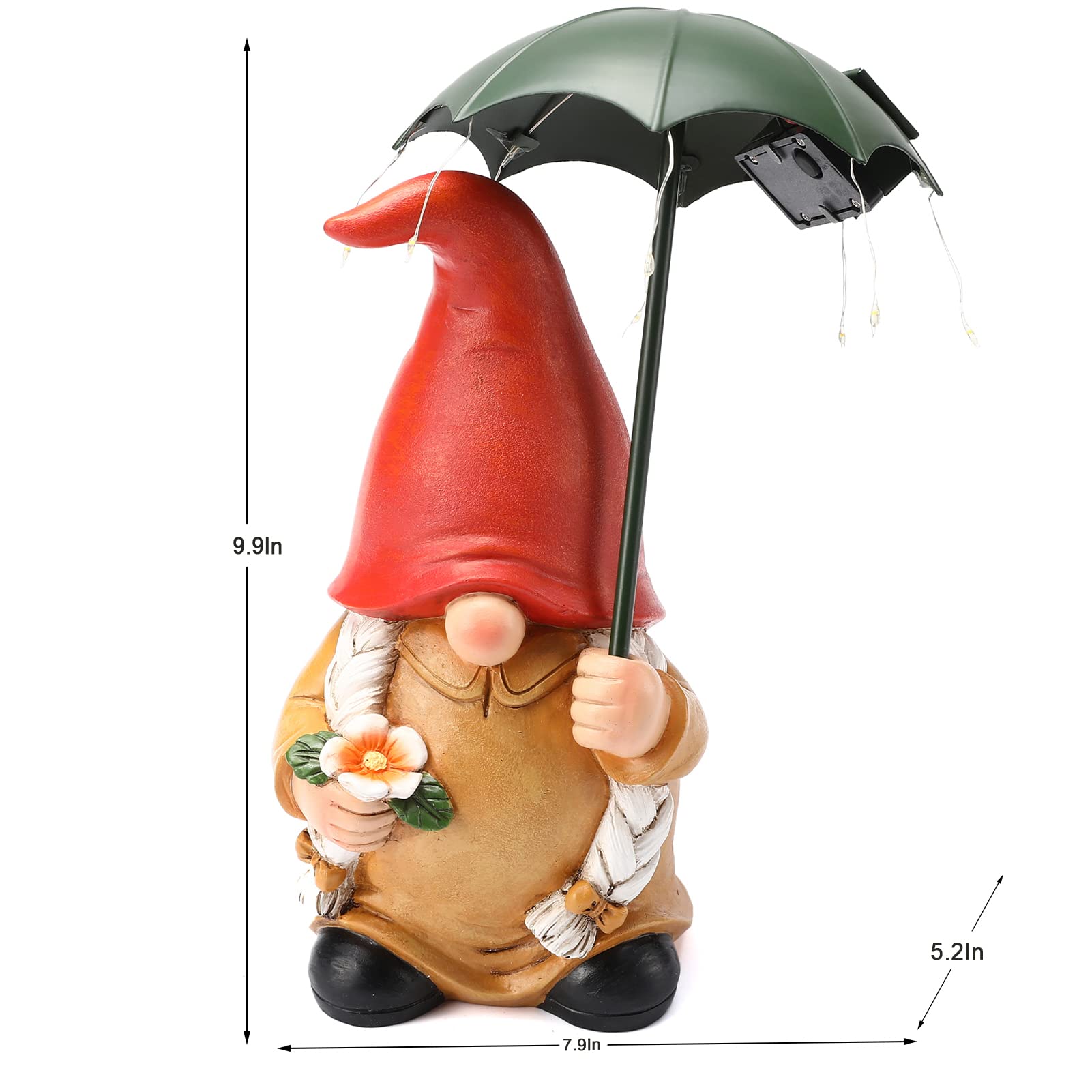 WONDHOME Garden Gnome Statues Outdoor Decoration Patio Yard Lawn Solar Gnomes Lady with Umbrella Lights Christmas Halloween Birthday Gift for Woman Mom,Umbrella Gnome