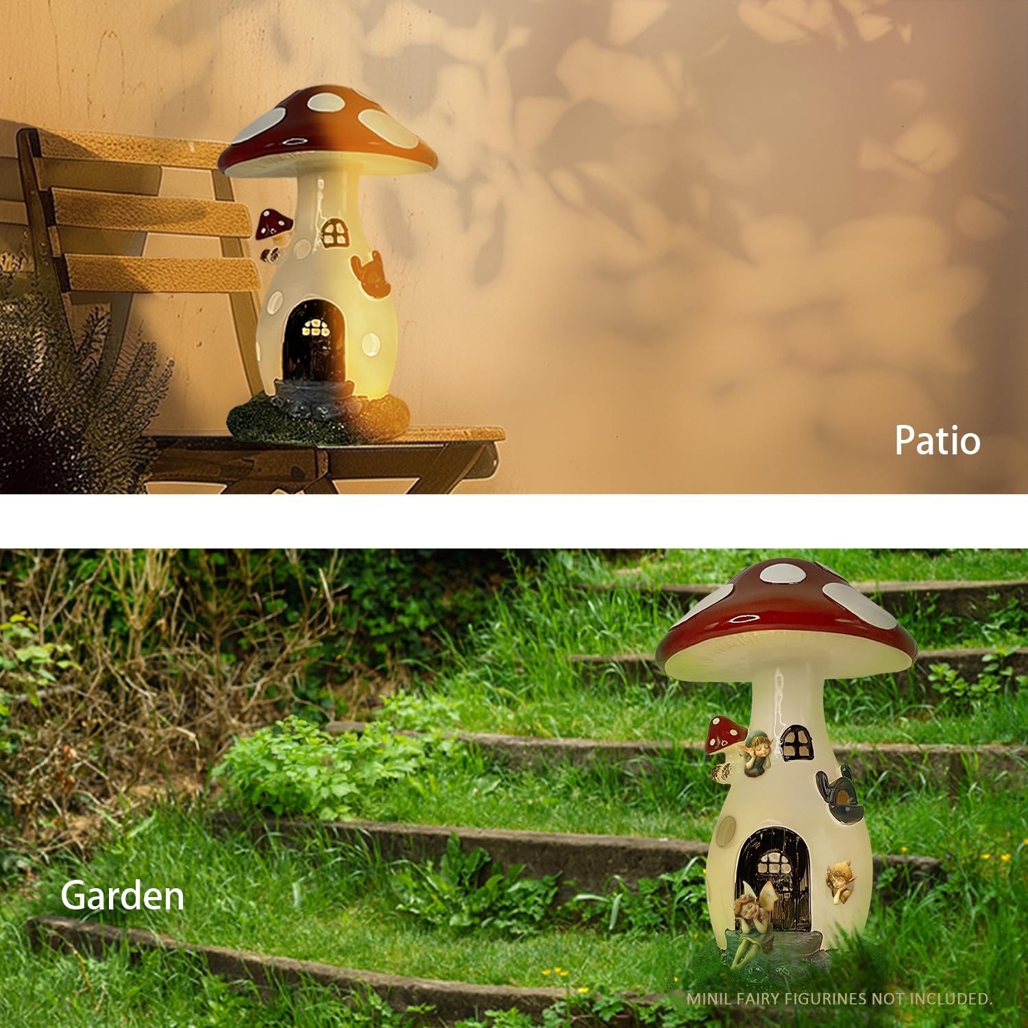 coonoe Fairy Houses for Outside - Solar Light Garden Decor, Solar Garden Decor, Waterproof Yard Mushroom Ornaments for Patio Lawn, Christmas, Birthdays, Unique Gift Ideas for Gardening Mom & Grandma