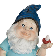 Relaxdays Garden Gnome with Toadstools, Weather & Frostproof, 14.5 x 10.5 x 7 cm, Figurine, Polyresin, Multicoloured
