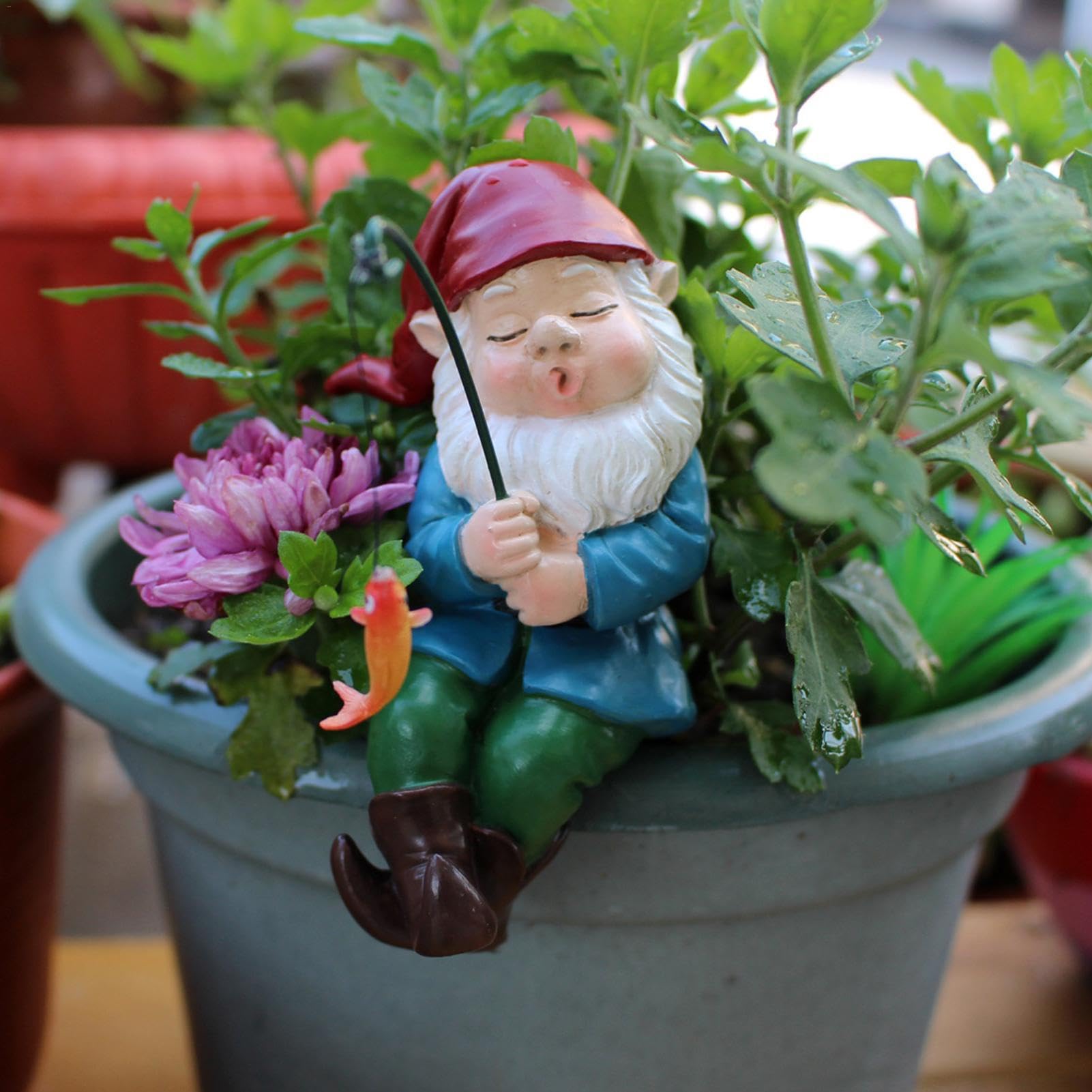 Fishing Garden Gnome Statue - Welcomes Little Guy With Rod, Funny Decorations for Pond Waterfalls