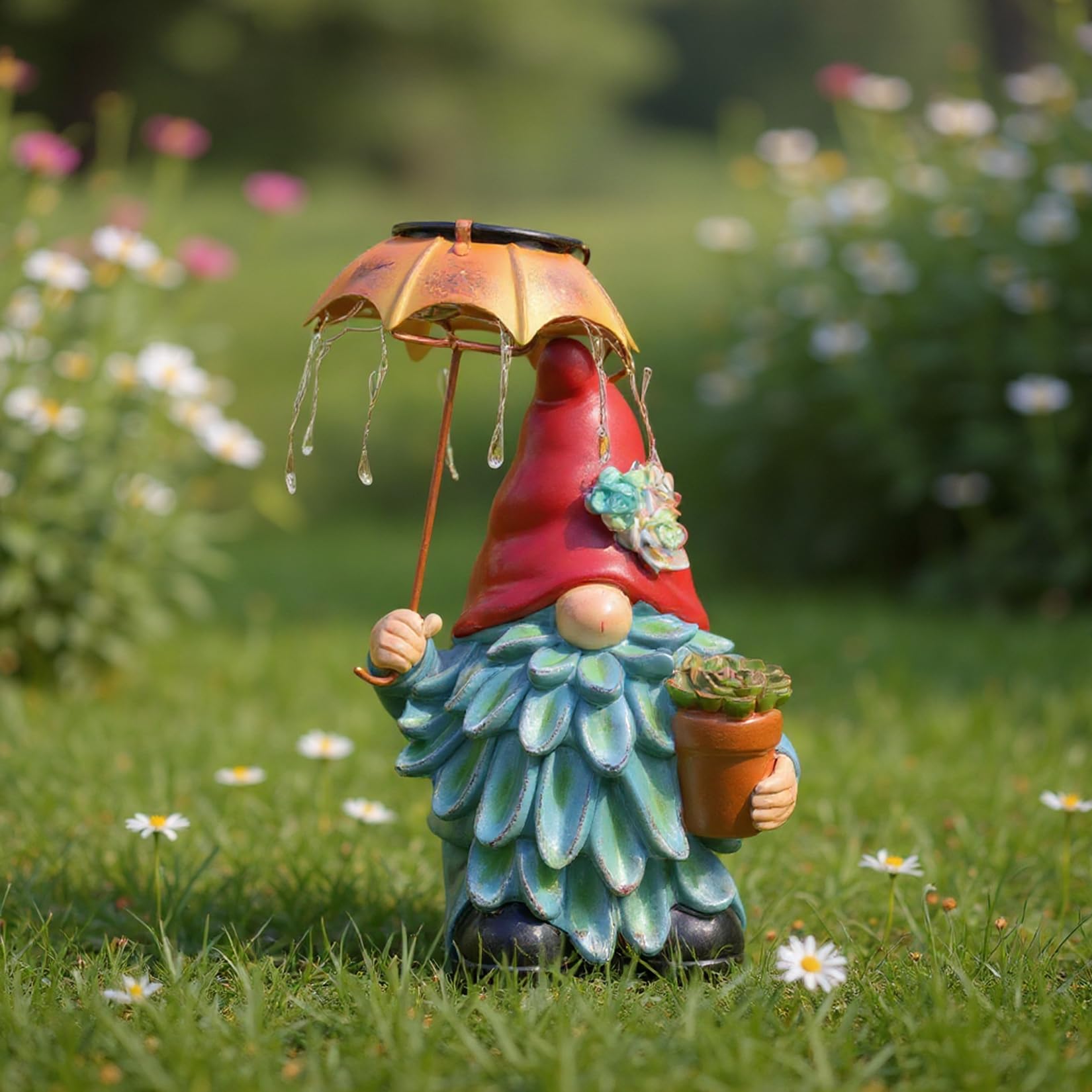 Elenon Garden Gnome Decor Solar Lights, Solar Elf Holding Umbrella Figurines Outdoor Decorative, Yard Art Garden Sculptures & Statues for Patio Yard Pathway
