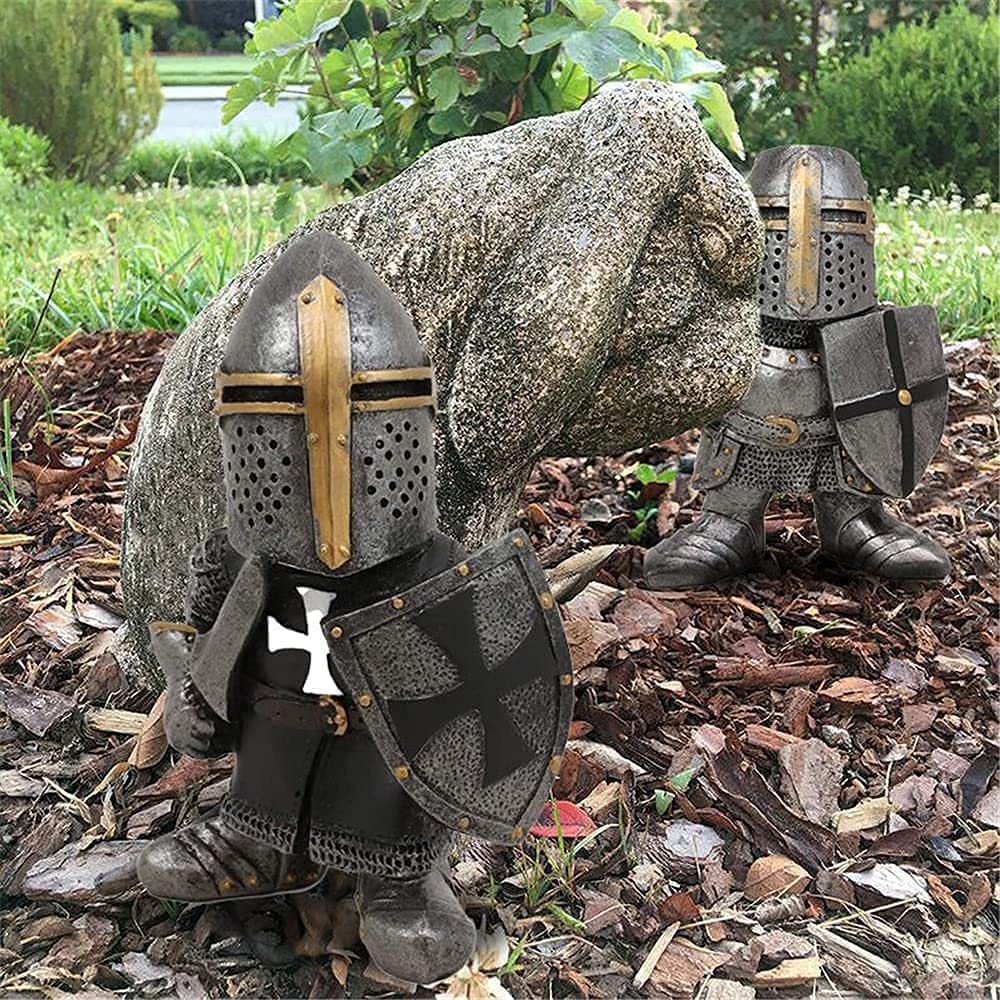Knight Gnomes Guard Garden Statues 2021 Christmas Guardians Gnomes, Renaissance Medieval Cross Templar Crusader Figurine, Armor Miniature European Knights Sculpture for Yard Lawn Art Decor (8 pcs)