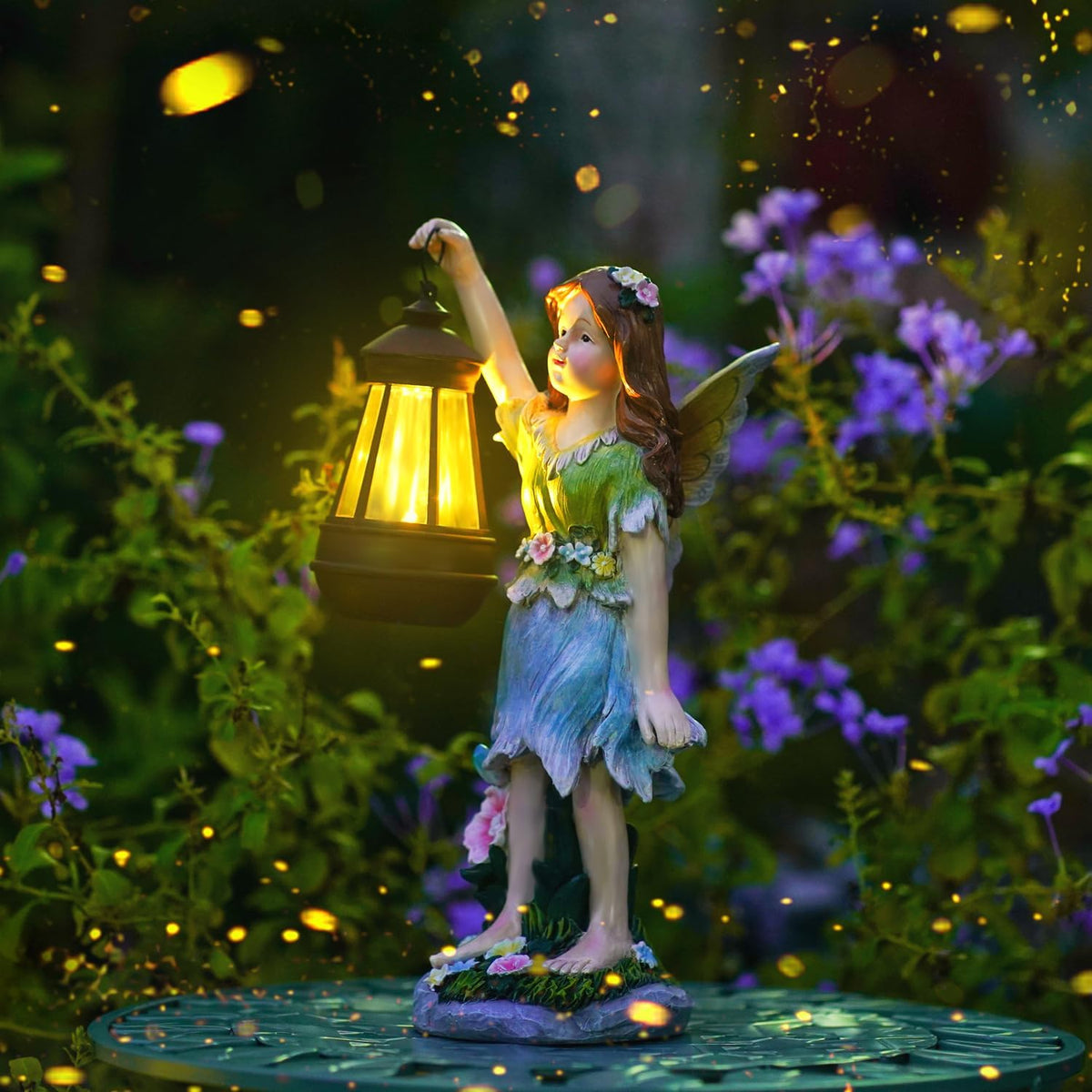 Pohabery Fairy Garden Statue Solar Garden Fairy with Lantern Light Outdoor Decoration Waterproof Solar Sculpture for Patio Yard Lawn Gift for Mom Grandma
