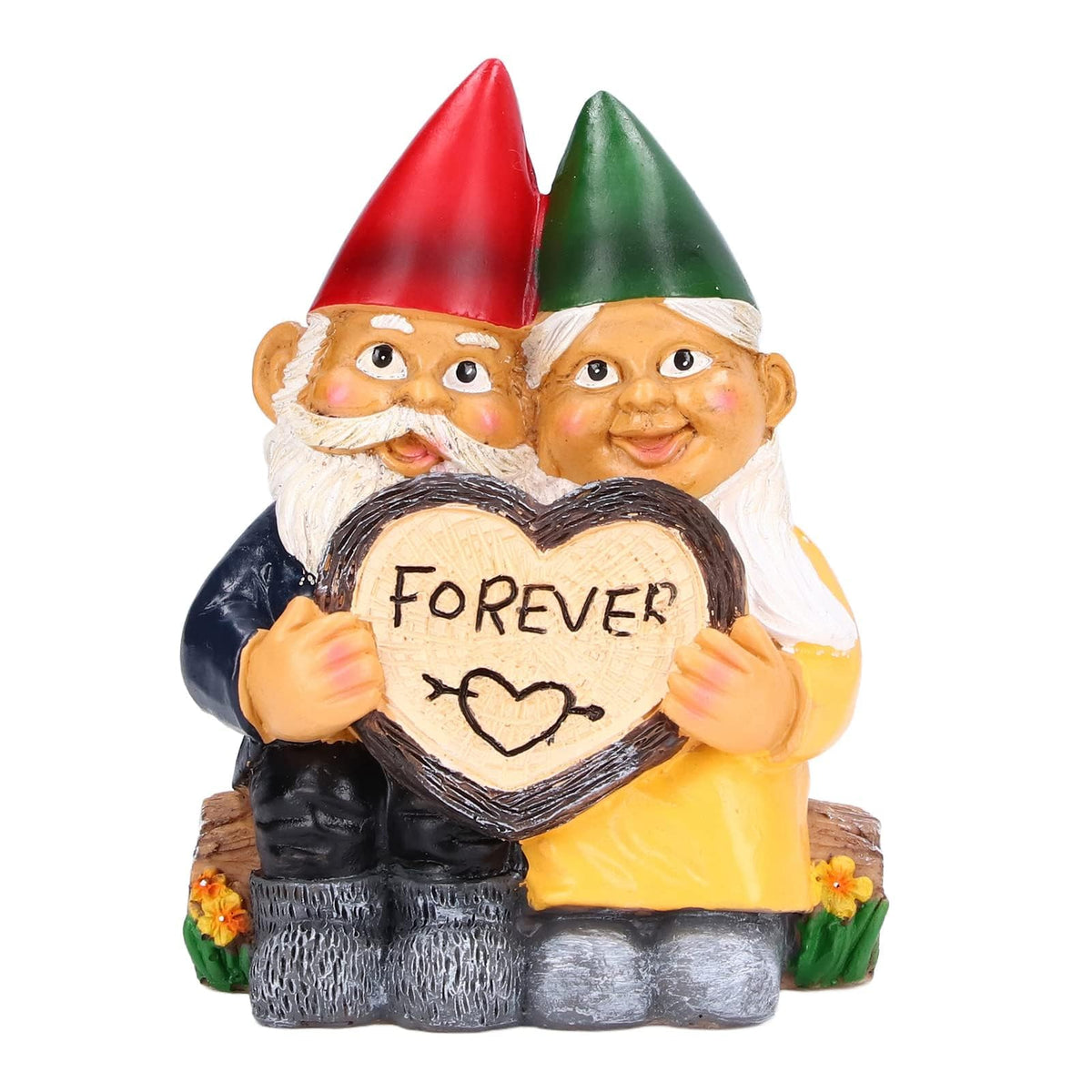 Creative Resin Garden Gnome Couple Dwarf Heart Shaped Statue Waterproof and Durable Suitable for Garden Gifts Patio Lawn Decoration