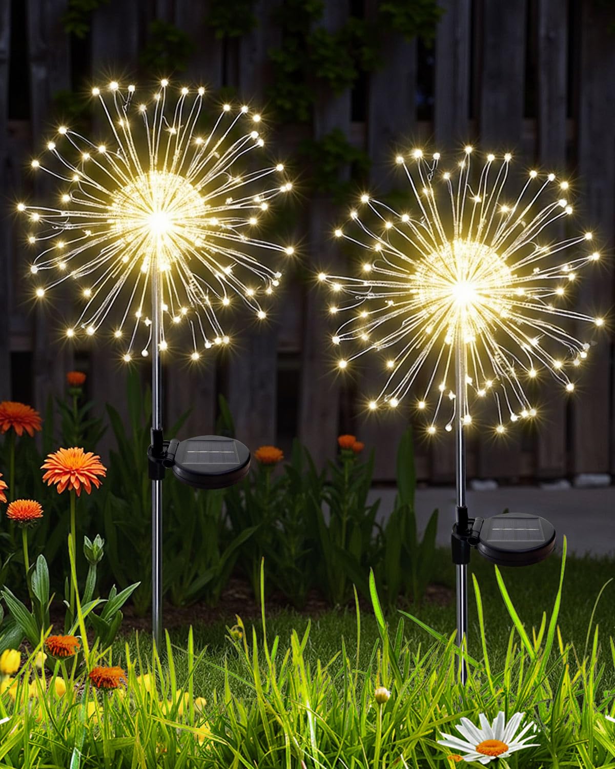 KALAHOL Solar Firework Lights 180 LED 2 Pack, 8 Modes Solar Lights Outdoor Garden IP65 Waterproof, Decoration for Pathway Flowerbed Party Ornaments Yard(Warm White)
