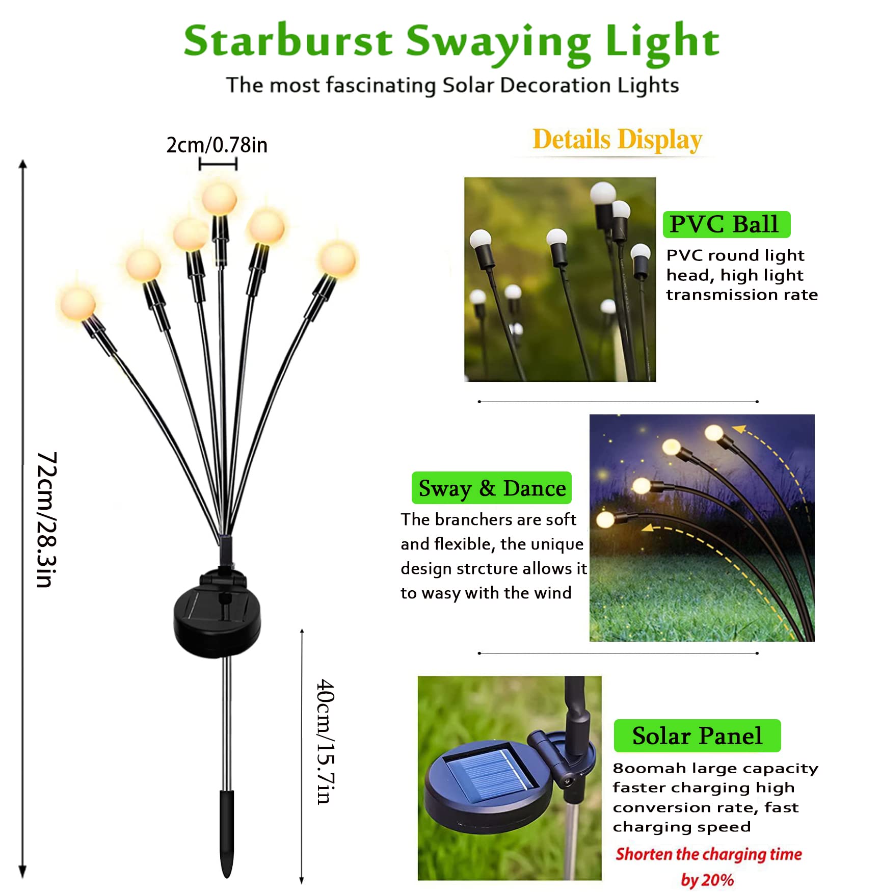 XRR Solar Garden Lights, 2Pack 6LED Solar Firefly Lights Vibrant Solar Powered Starburst Swaying Lights Outdoor, Waterproof Christmas Landscape Stake Lights for Yard Patio Pathway Lawn(Multi-Color)