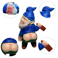Lethogety Funny Garden Gnomes Outdoor Statues, 5.9 Inch Naughty Lying Figurine Wizard Dwarf Resin Sculpture Decoration for Lawn Patio Outside Yard Decor Novelty Housewarming Gift (Blue)