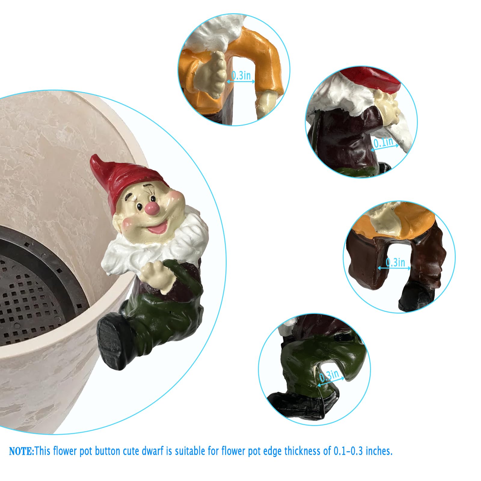 TIANCENTRAL H Garden Gnome Statues Flower Pot and Vase Hugger Resin Climbing Clingers Hangers -Set of 4 Edge Pendant Decor Planter Pot Hanger Ornaments