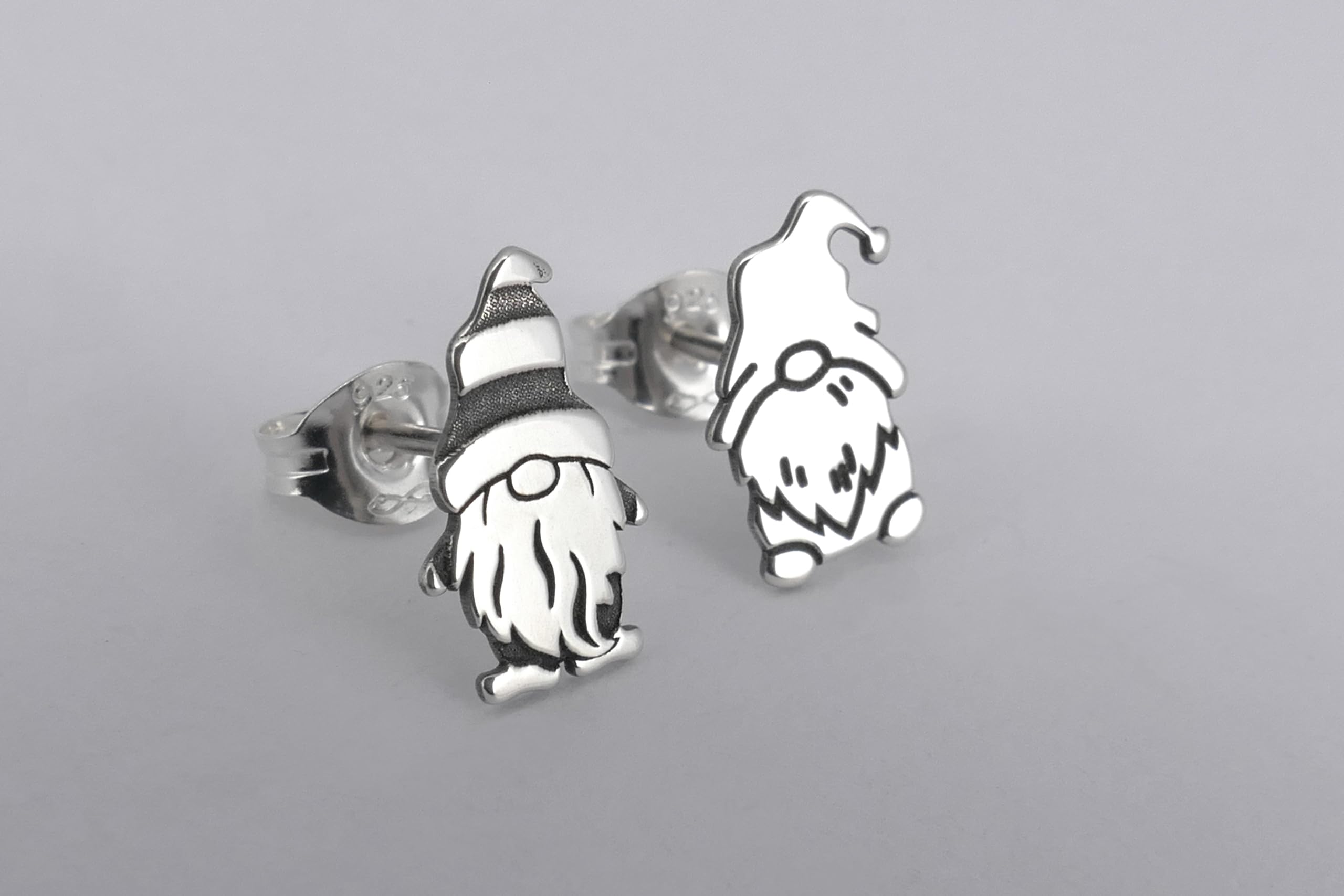Garden gnome sterling silver stud earrings, lucky charm gonk