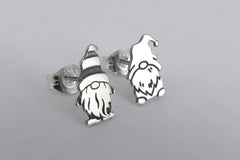 Garden gnome sterling silver stud earrings, lucky charm gonk