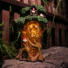 Ovewios Garden Gnome Statues with Solar Lights - 12.8 Inches Tall Resin Treehouse Figurine wtih Gnomes, Fairy House Lawn Ornaments for Outdoor Patio Yard Decoration