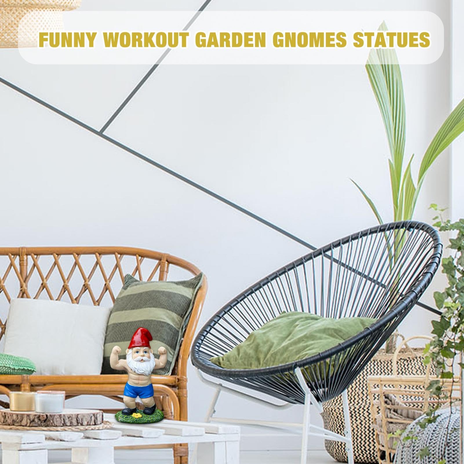 Funny Workout Garden Gnomes Statues, Outdoor Funny The Muscular, Barbell And Dumbbell Gnomes Decorations, Indoor Figurine For Home Tabletop, Garden Gnomes Ornaments, Funny Statue