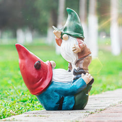 Ovewios Garden Gnomes Statues Outdoor, Funny Gnomes Figurine Playing Together Garden Sculpture& Statues Resin Ornament for Outdoor Patio Yard Lawn Porch Decor