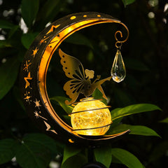 LOVERUIS Solar Garden Lights Outdoor Fairy Moon Lamp Waterproof Moon Garden Solar Light with Crackle Glass Ball LED Stake Lights Angel Decorative for Grave Balcony Lawn Patio Pathway (Fairy)