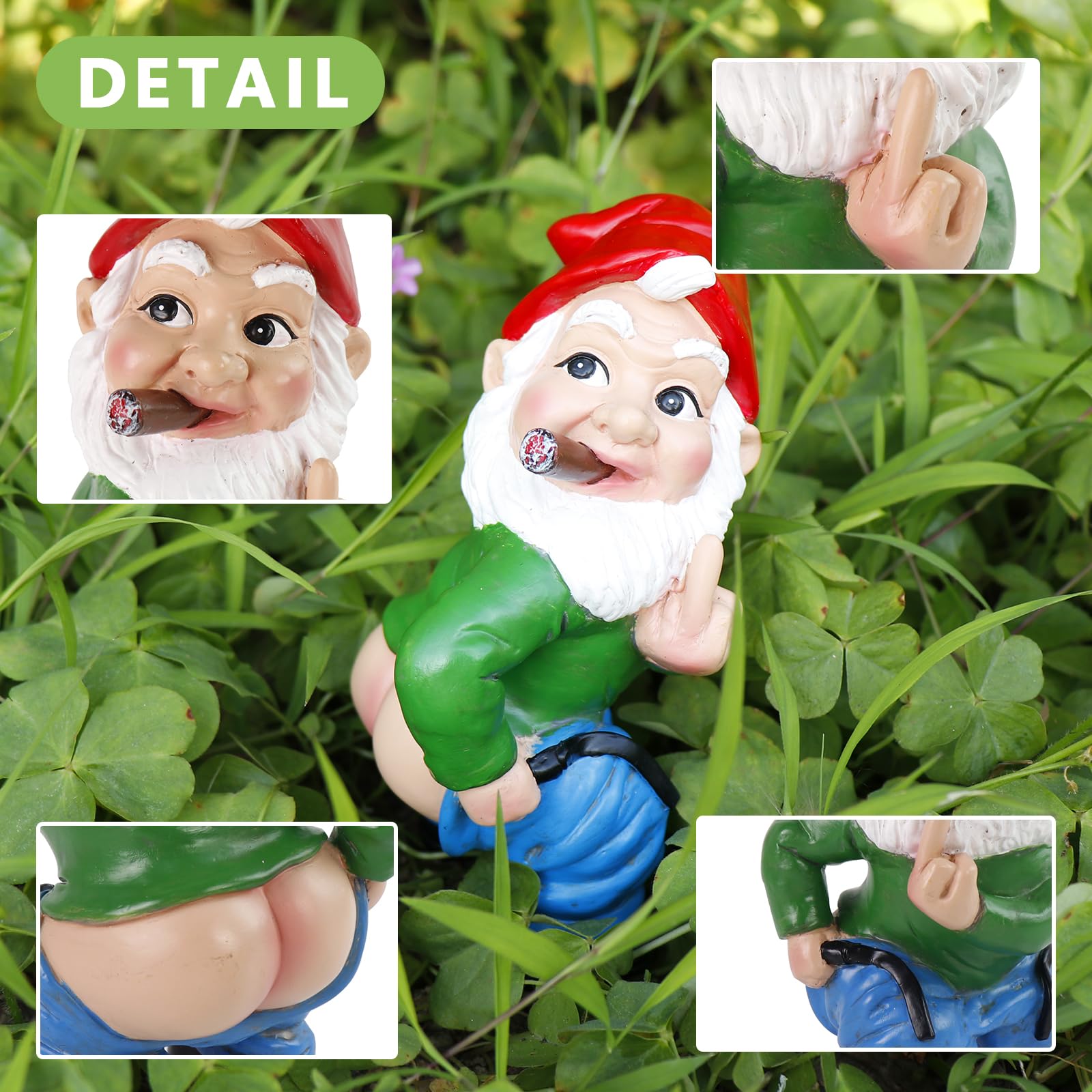 Funny Garden Gnome Statue Outdoor Decor, Middle Finger Figurine Decorations, Naughty Smoking Wizard Gnome Statue, Funny Gnome Figurine for Lawn Yard Balcony Porch Patio Home Ornaments Garden Gifts