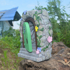 Jauhmui Fairy Garden Door - Glow in the Dark Miniature Tree Trunk, Retro & Mystical Elf Door, Solar Lights Statues, Garden Trees Decoration