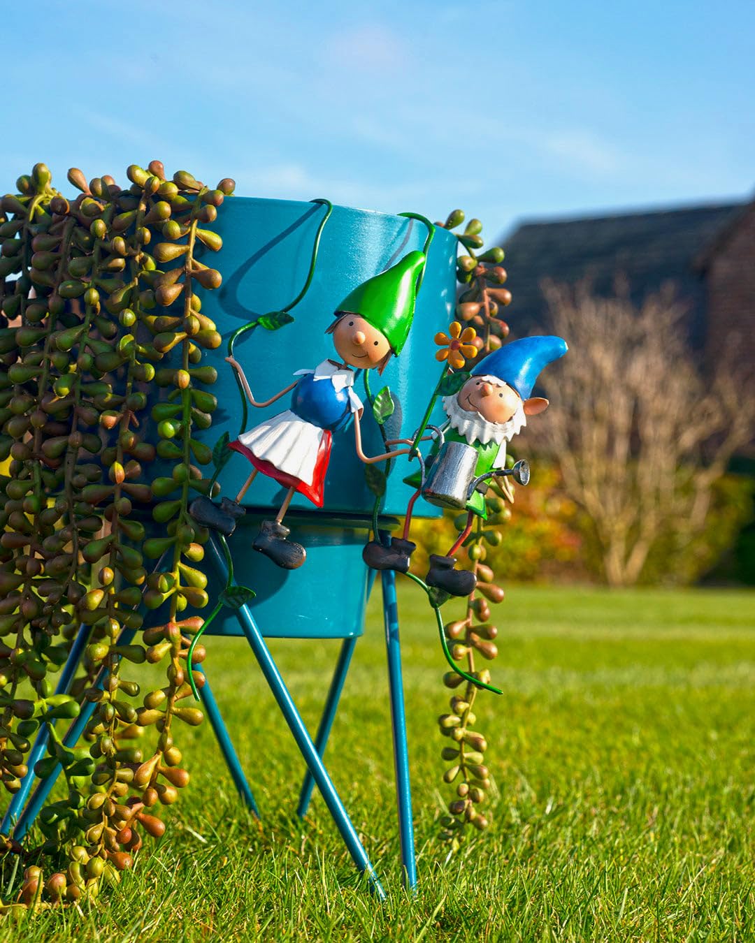 Olive & Sage Pair of 2 Hanging Miniature Fairy Garden Gnome Pot Hanger Ornaments