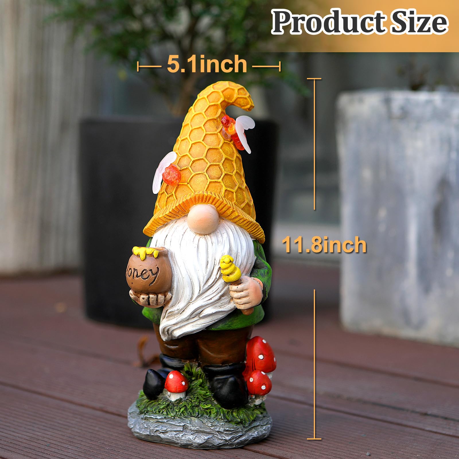 VChymm Flocked Garden Gnome Statue with Solar LED Light, Large Funny Fairy Gnomes Figurines with Solar Lantern, Outdoor Fall Decorations for Yard Lawn