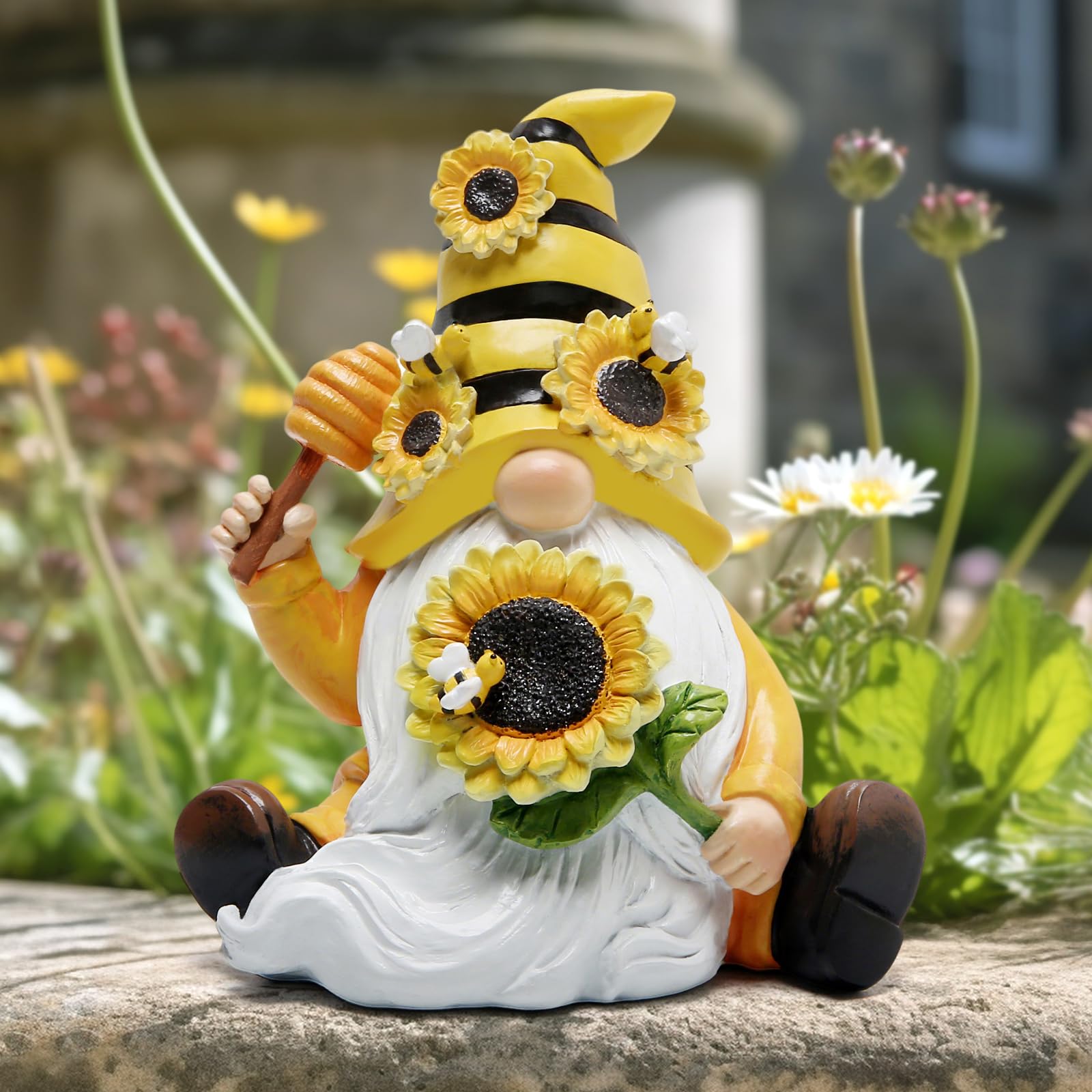 Hodao Bumble Bee Spring Gnome Decorations Honey Gnomes Ornaments World Day Gifts Fall Thanksgiving Figurines for Garden Decor Birthday Party
