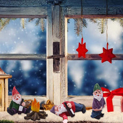 REOVE 4pcs Gnomes Statue Miniature Garden Decoration Ornament Fairy Garden Accessories Collectible Outdoor Micro Landscape Decoration Set Gnome-Drunk Gnome Kit for Gift House Yard Lawn Patio