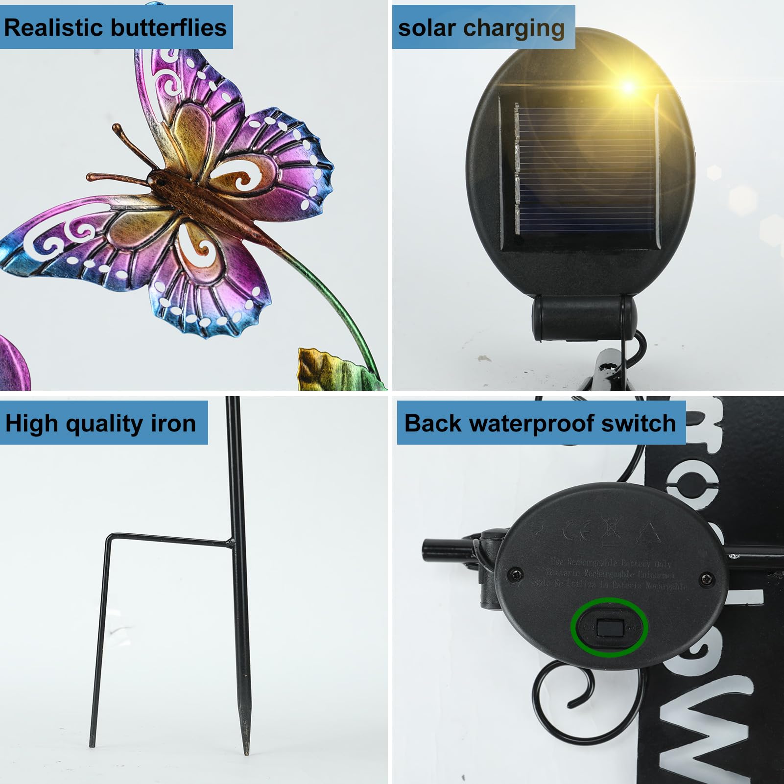 LOVERUIS Solar Lights Outdoor Garden Butterfly Welcome Sign with Cracker Ball Waterproof Butterflies Garden Ornament Gift for Mom Wife