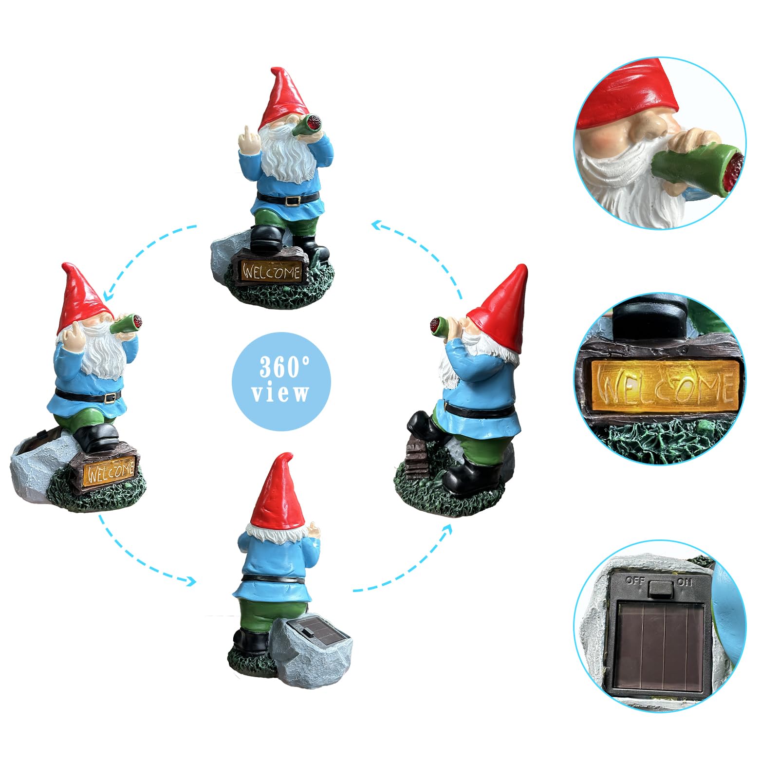 TIANCENTRAL H Resin Gnomes Garden Decor,7.1 Inch Tall Solar Funny Garden Gnomes Outdoor Gnome Statues Gift for Yard, Patio, Lawn, Outside Naughty Gnome., TCDJ-05