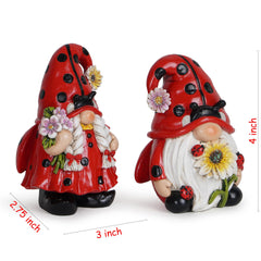 Hodao 2PCS Spring Ladybug Gnome Couple Ornaments Decor Summer Gnomes Figurines for Outdoor Garden Decor Ladybug Birthday Gift for Mom, Grandma, Women