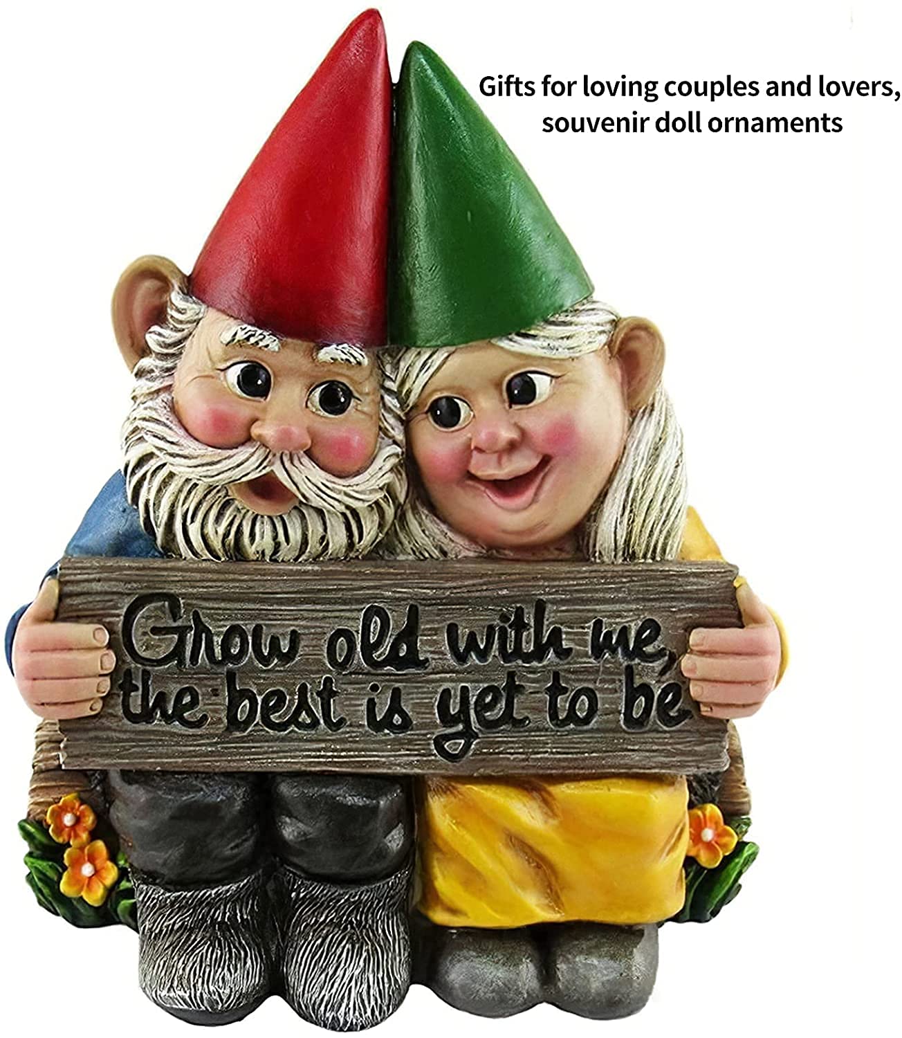 Abbcoert Gnomes Garden Decorations Grow Old with Me Whimsical Mr and Mrs Gnome Hobbit Couple Sitting On Garden Log Statue Indoor Outdoor Garden Statuesfor Patio Garden Lawn Home Decor