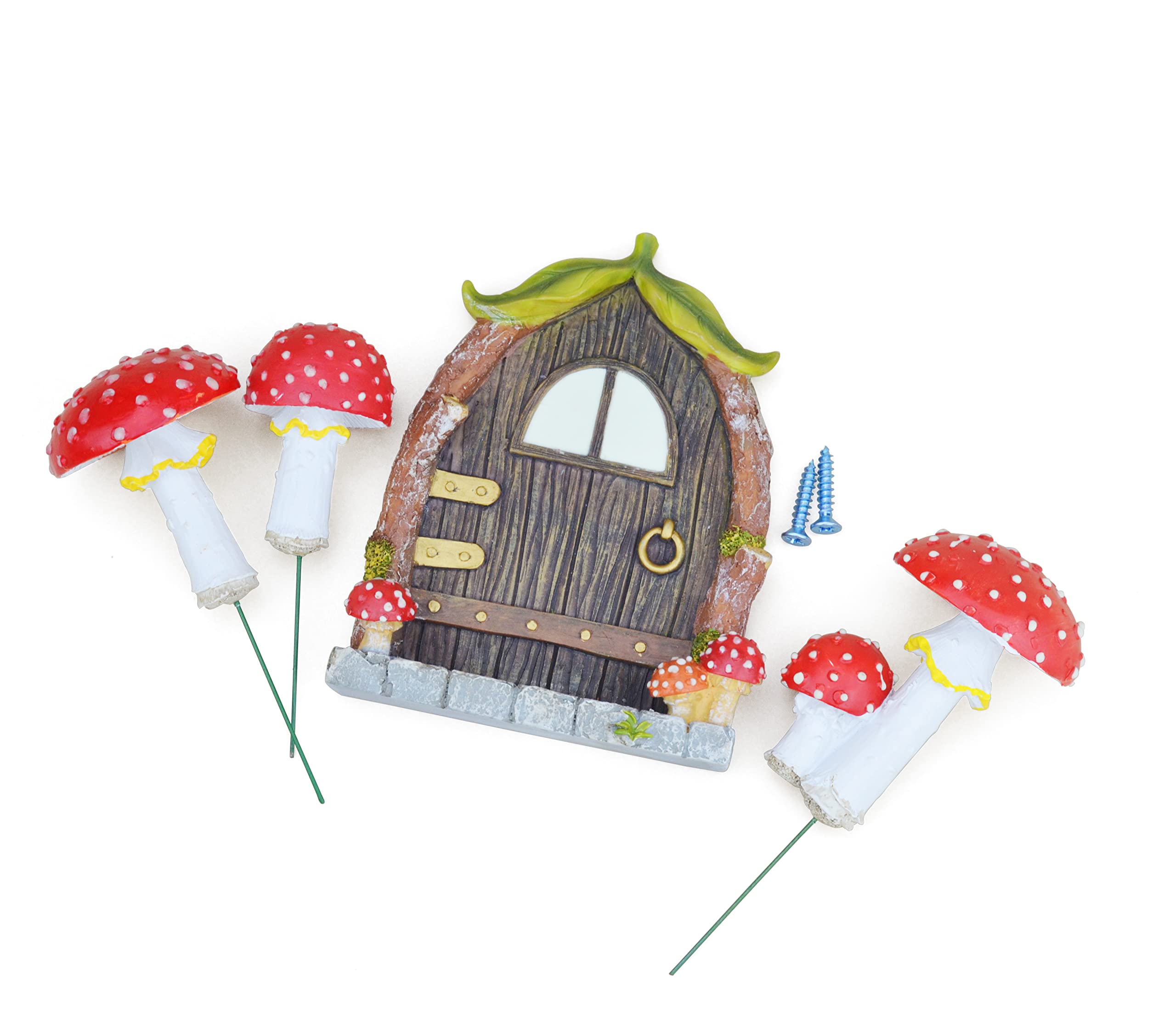 Cliocoo Fairy Door and Mushrooms for Trees, Glow in the Dark Gnome Home Door, Garden Tree Decor Kit with Adorable Mushrooms (Mushroom Fairy Door)