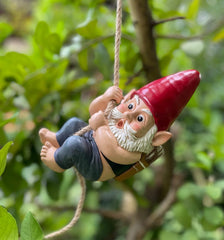 FICITI Funny Garden Gnomes Decorations, Archer Bowman Climbing Rope Hanging Gnome, Tree Hugger, Tree Decoration Ornaments, Outdoor Whimsical Gnome Statues – 8.5 inch