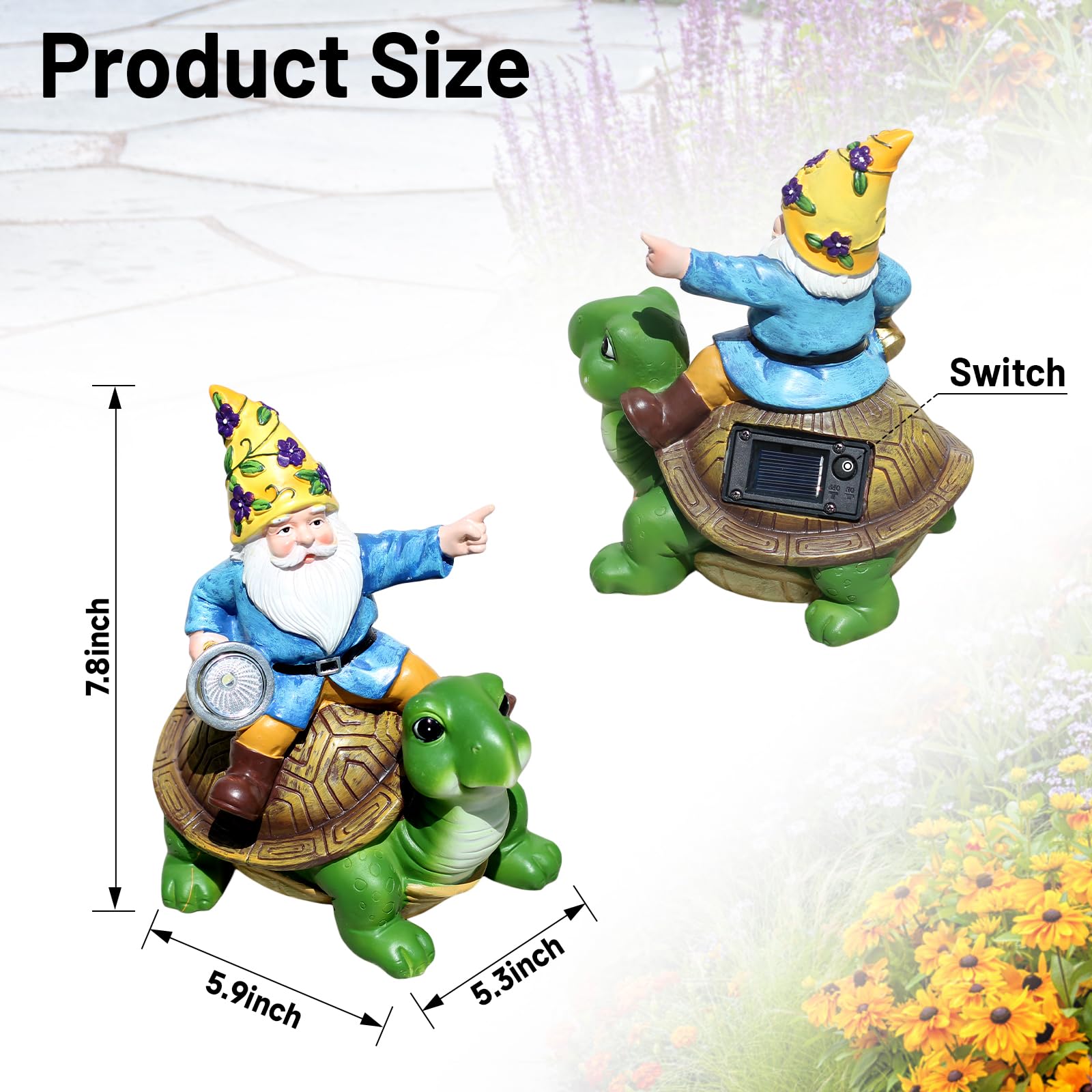NITOWOLF Garden Gnomes Outdoor with Solar LED Light, Outdoor Decor, Yard Art Decorations for Garden Patio Lawn, Gifts for Women, Gnome and Turtle