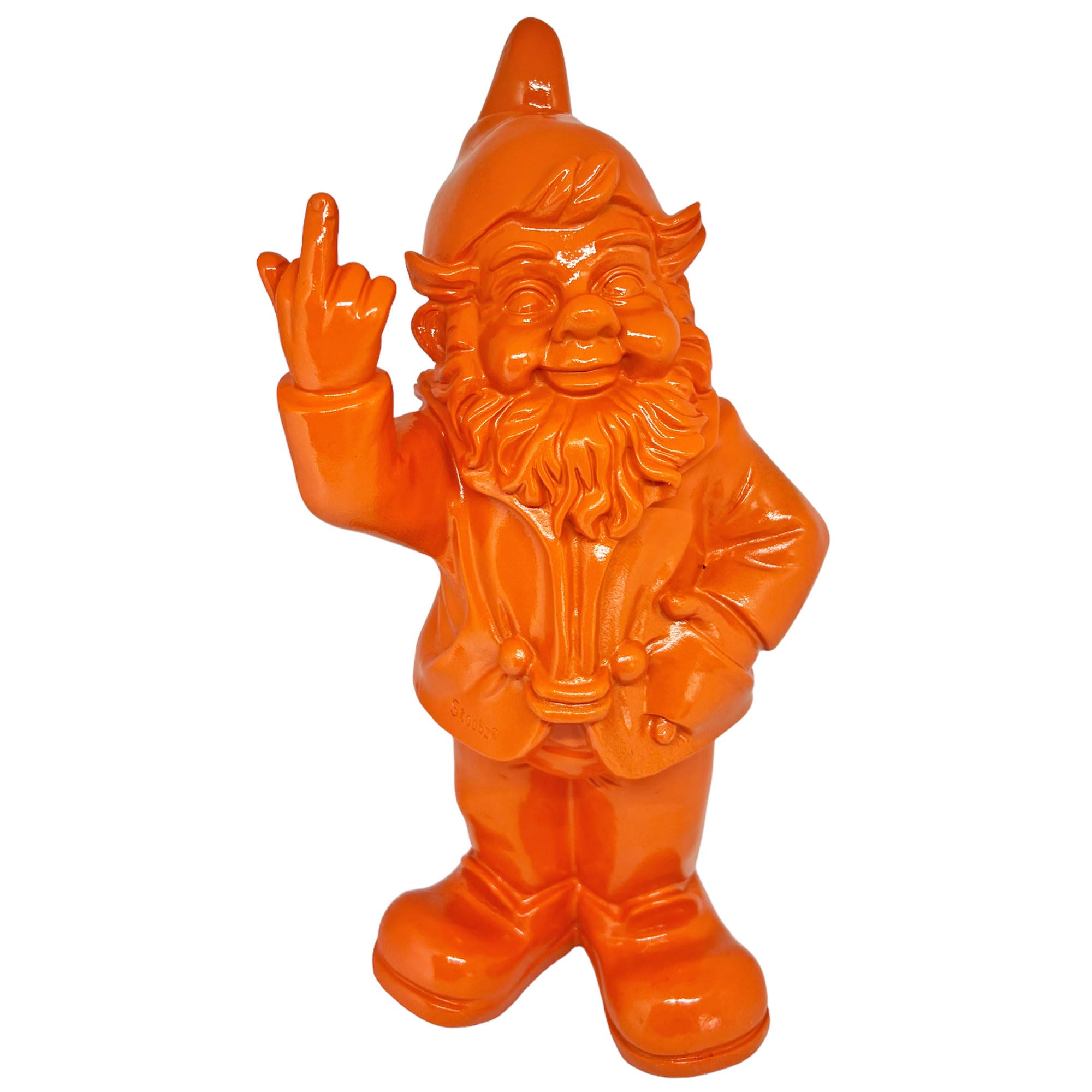 Stone-Lite Figurine - garden gnome giving the finger - 30cm - orange - funny present