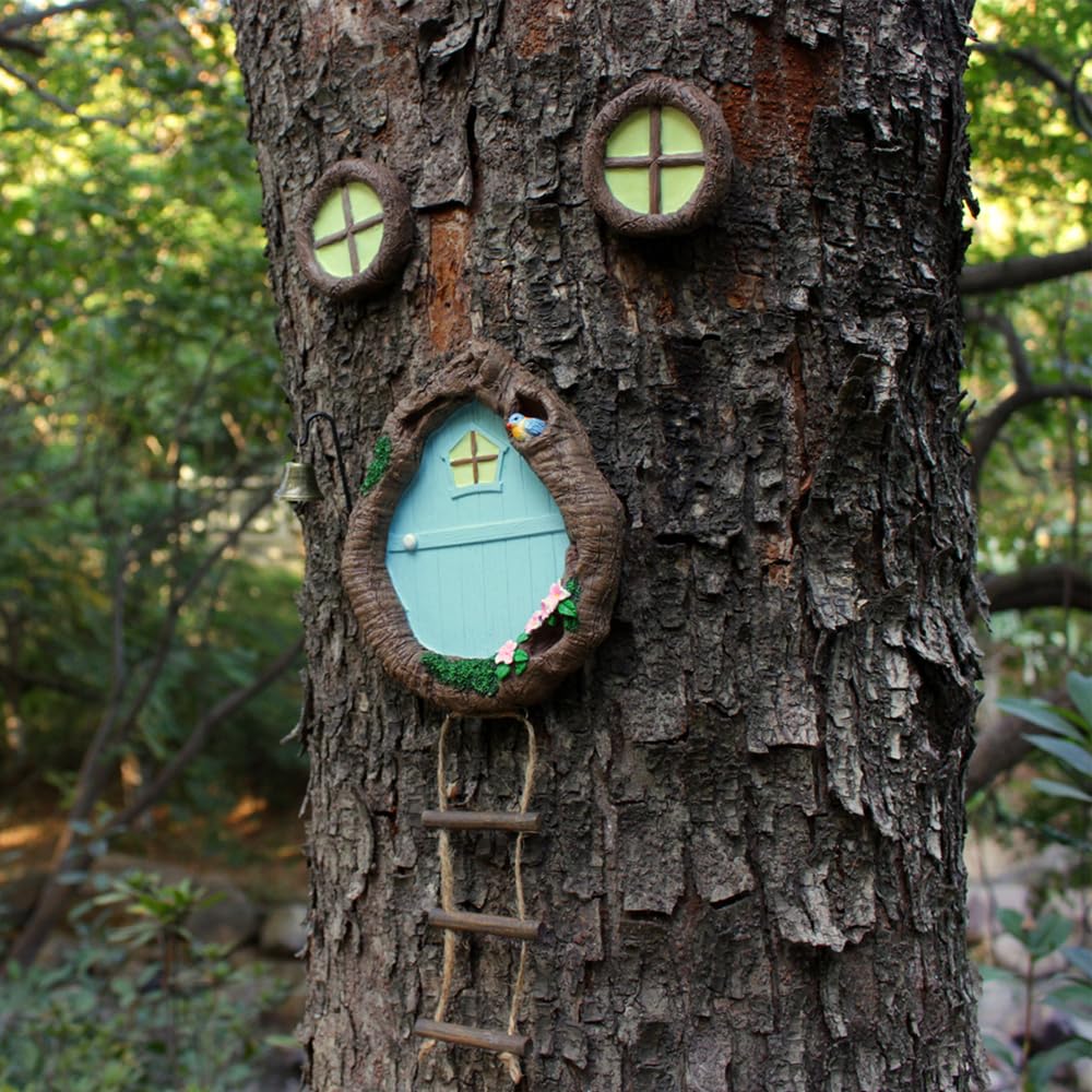 Meyas Outdoor Statues Garden Sculptures Decoration,Miniature Fairy Garden Ornament,Garden Gnomes Fairy Garden Accessories Kit,Art Yard Tree Face Tree Hugger,Garden Figurines Statues Glow in The Dark