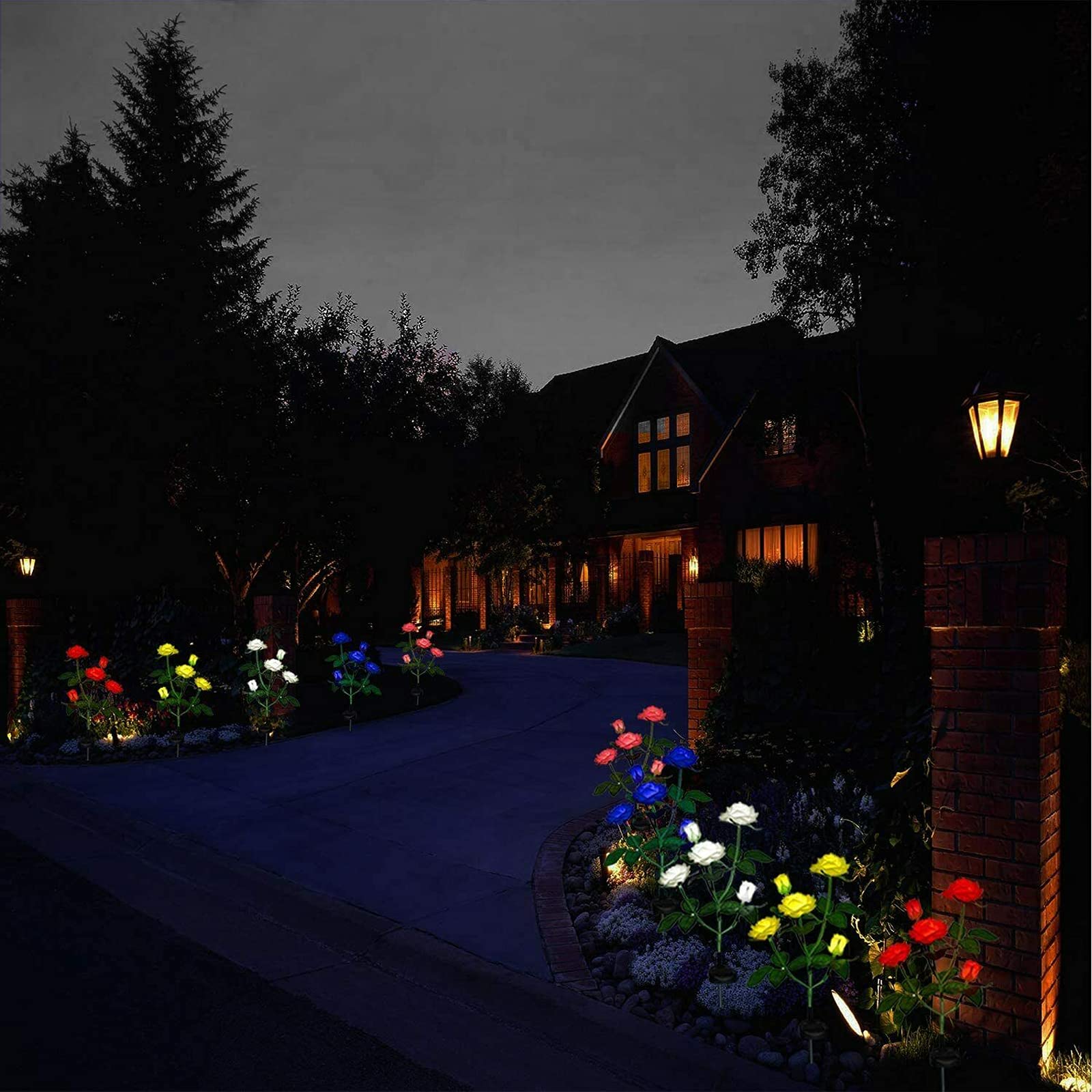 XVZ 2 Pack Solar Powered Rose Lights, Yellow, Waterproof, Outdoor Garden Patio Yard Pathway Party Decoration