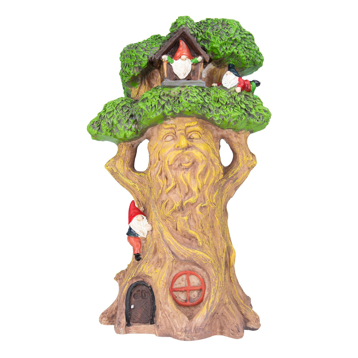 Ovewios Garden Gnome Statues with Solar Lights - 12.8 Inches Tall Resin Treehouse Figurine wtih Gnomes, Fairy House Lawn Ornaments for Outdoor Patio Yard Decoration