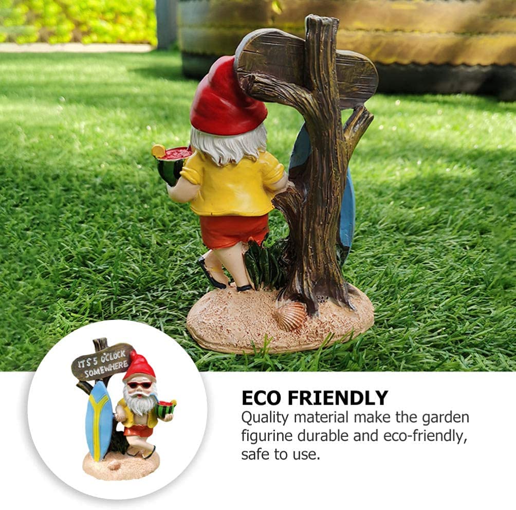 Aopek Garden Gnomes Outdoor Funny-It is 5 O'clock Somewhere Gnome Resin Garden Decor for Lawn, Patio, Yard - Indoor Dwarf Sculpture & Humor Gift