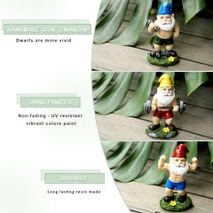 Funny Workout Garden Gnomes Statues, 3pcs 15.5cm Outdoor Funny The Muscular, Barbell and Dumbbell Gnomes Decorations Set for Yard, Lawn, Patio (Workout Gnomes Set)