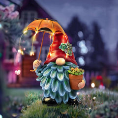 Elenon Garden Gnome Decor Solar Lights, Solar Elf Holding Umbrella Figurines Outdoor Decorative, Yard Art Garden Sculptures & Statues for Patio Yard Pathway