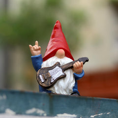 WSHMZYHOME Garden Gnome with Guitar Figurine, Red Hat, Blue Outfit, Indoor Outdoor Decorative Statue