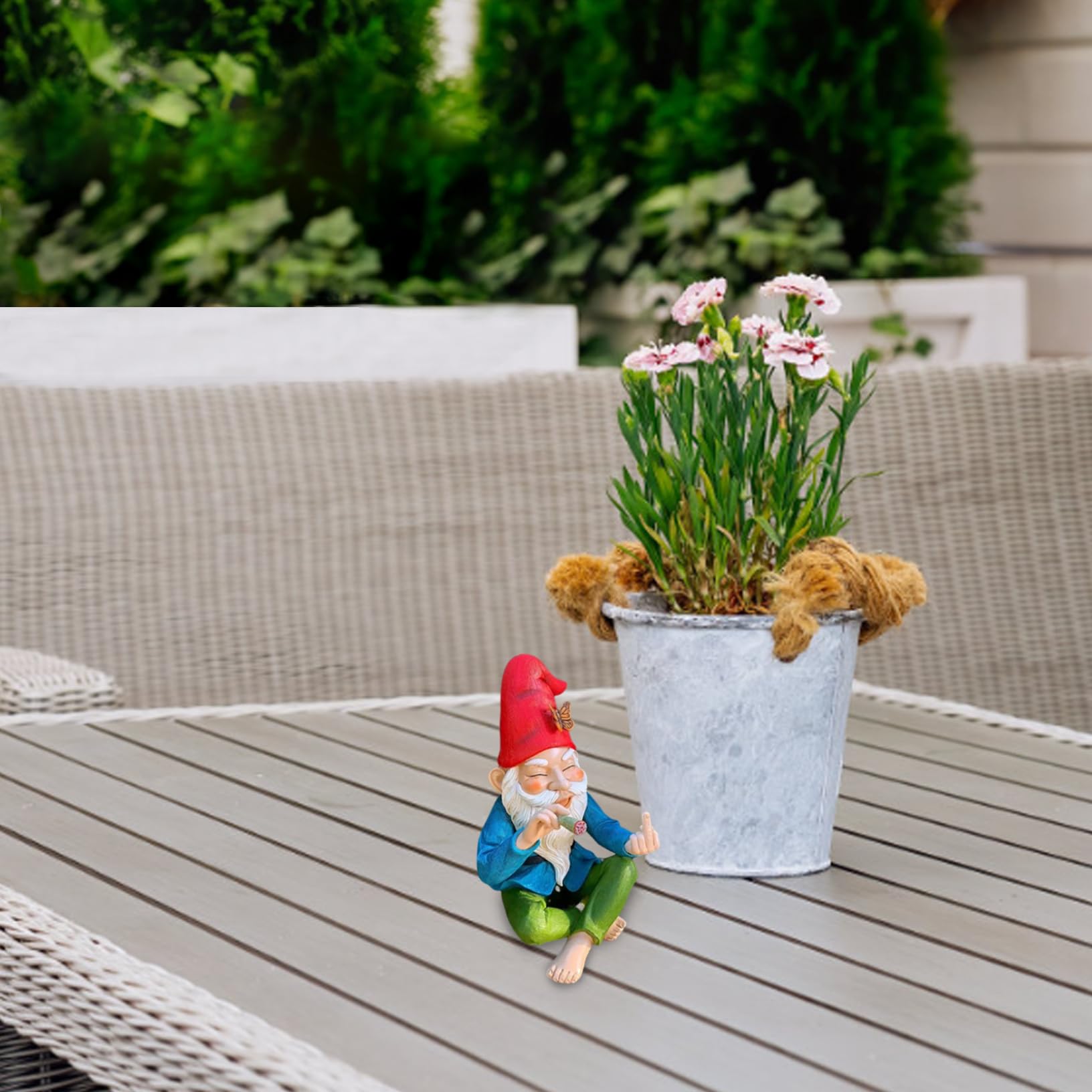 5.9inch Garden Gnome Middle Finger Tall Resin Funny Garden Gnomes Cheeky Smoking Naughty Gnomes Fade-Resistant Mini Gnomes