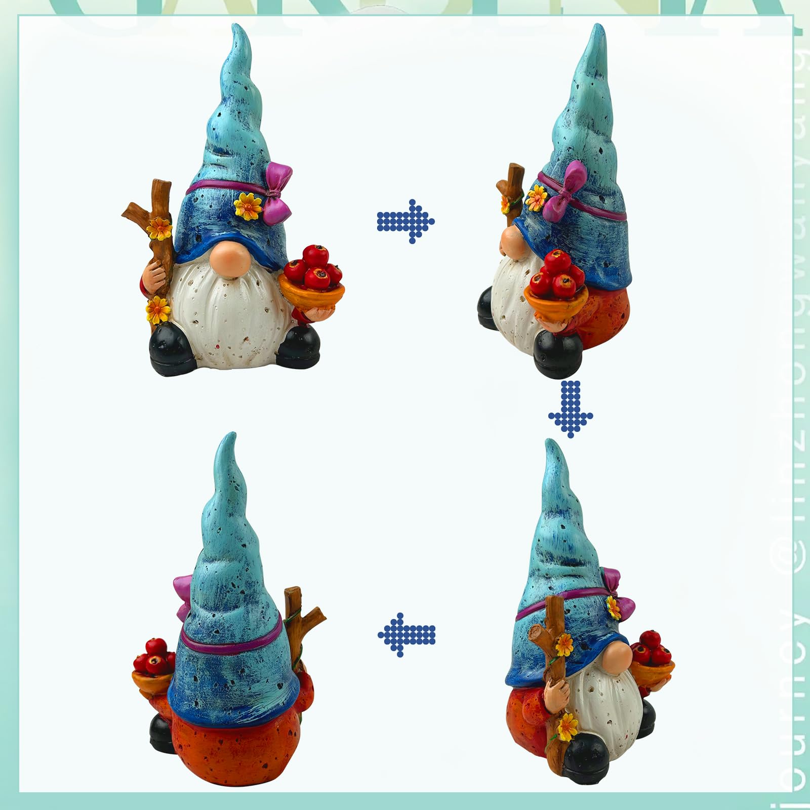 LAIAMER Solar Gnome Garden Lights, Outdoor Gnome Statue with Flowers & Apple, Solar Powered Fairy Garden Lights Gnome Decorations for Home Outside Yard Lawn Patio Gnomes Gifts (Blue)
