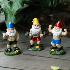 Funny Workout Garden Gnomes Statues, 3pcs 15.5cm Outdoor Funny The Muscular, Barbell and Dumbbell Gnomes Decorations Set for Yard, Lawn, Patio (Workout Gnomes Set)