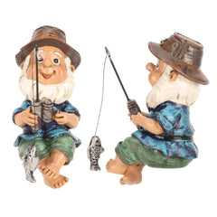 LEEZAD Fishing Gnome Sitter Statue, Gravel and Resin Casting Decorations, Interesting Seated Fishing Gnome Statue for Indoor/Outdoor Pond, Garden Patio