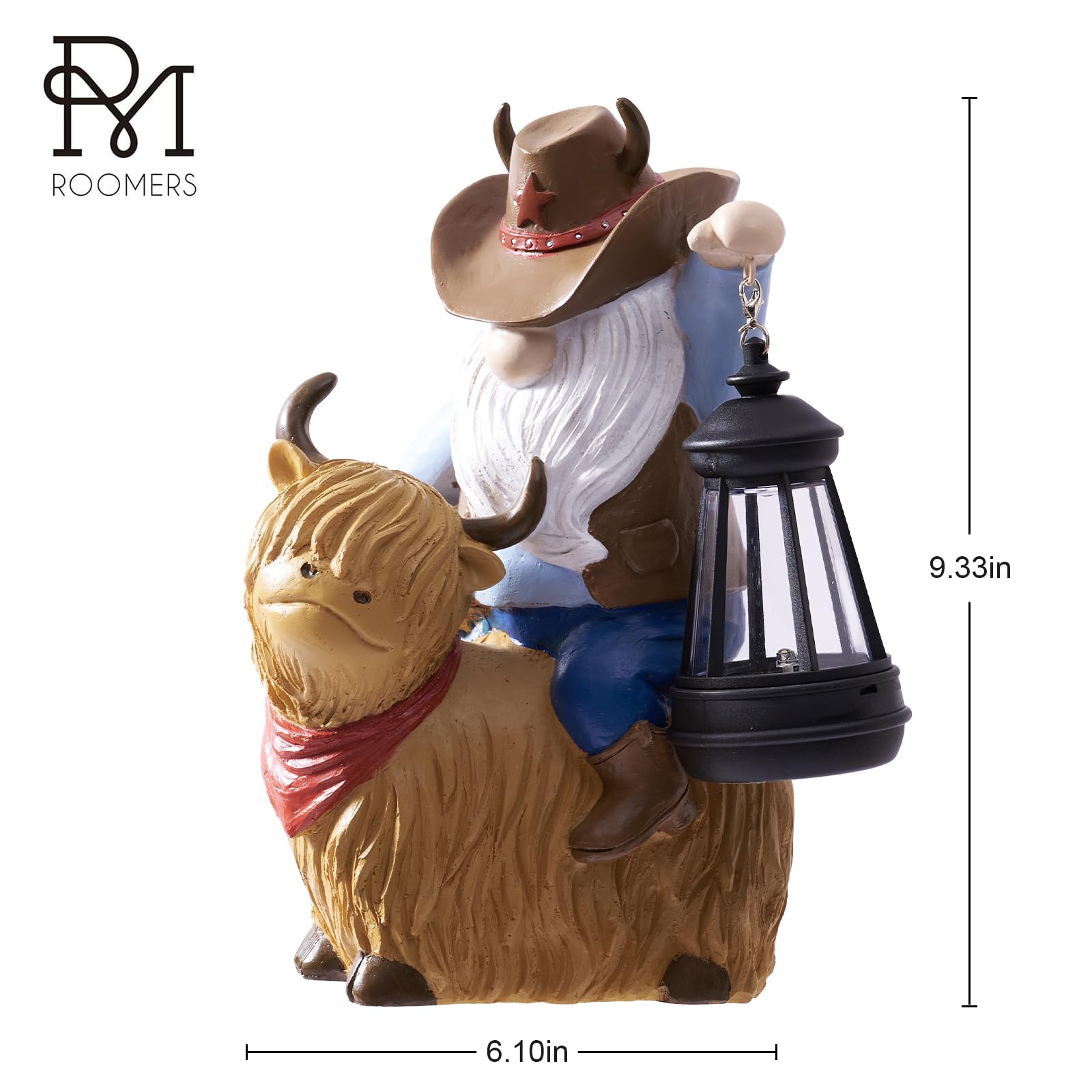 RM ROOMERS Highland Cow Decor Outdoor Garden Gnomes Solar Highland Cow Gnome Statue Resin Patio Yard Decorations Funny Outdoor Figurine Solar Lights Gnomes Unique Gifts for Women Housewarming