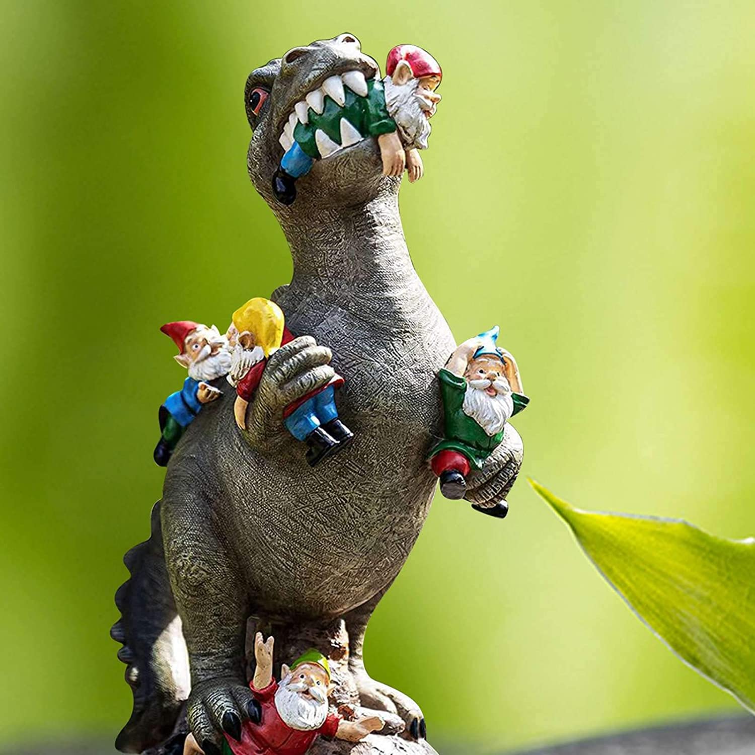 Dinosaur Eating Gnomes Garden Ornament, Funny Lifelike Animal Statue,Best Art Decor for Indoor Outdoor Home Office