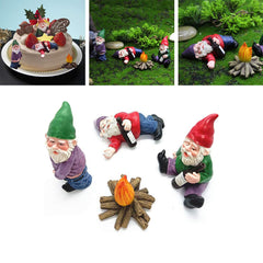 REOVE 4pcs Gnomes Statue Miniature Garden Decoration Ornament Fairy Garden Accessories Collectible Outdoor Micro Landscape Decoration Set Gnome-Drunk Gnome Kit for Gift House Yard Lawn Patio
