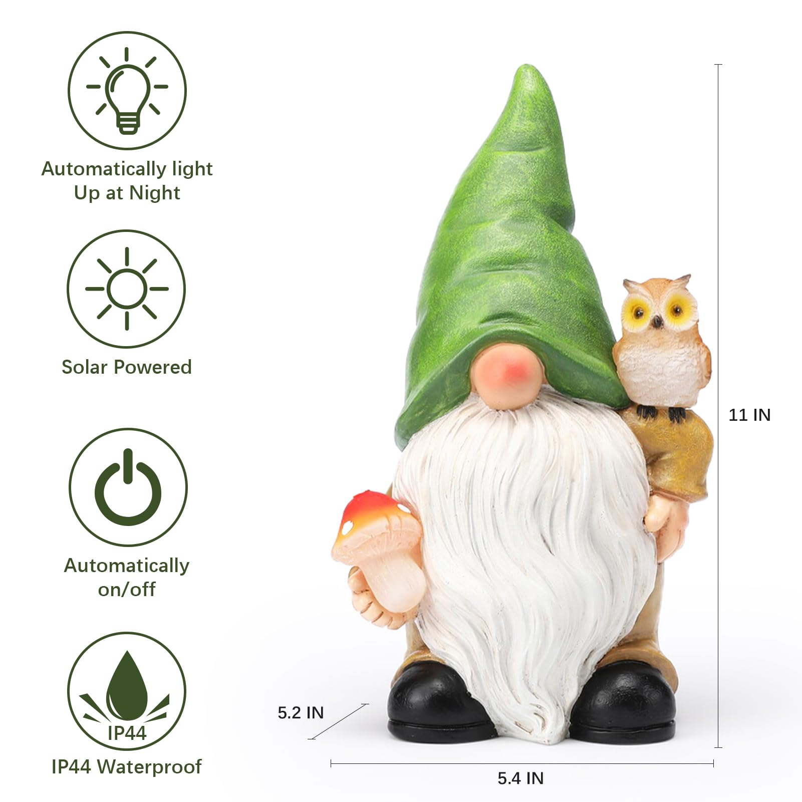 WONDHOME Garden Gnome Sculptures Statues Resin Decor Owl Mushroom Solar LED Lights Lantern Female Outdoor Gnomes Garden Figurines for Patio Yard Lawn House Farmhouse Decorations Gifts,Owl …
