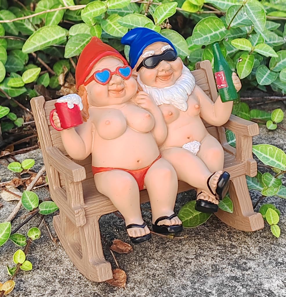 BRYNHILDSANS Funny Garden Gnomes Statue 5.5" Swing Couple Garden Decoration Dwarf Figurines Ornament Drunk Gnome Resin Sculpture Housewarming Halloween